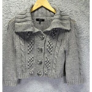 Y2K Express‎ Small Gray Silver Sweater Cardigan Bobbles Crop Academia Grunge